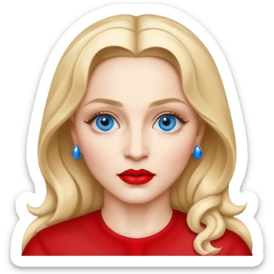 Madonna with blue eyes, red lip sticker