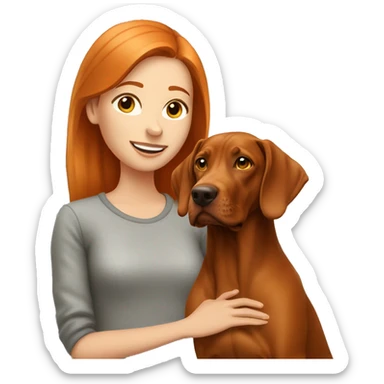 A girl with ginger hair with her vizla/ridgeback dog sticker