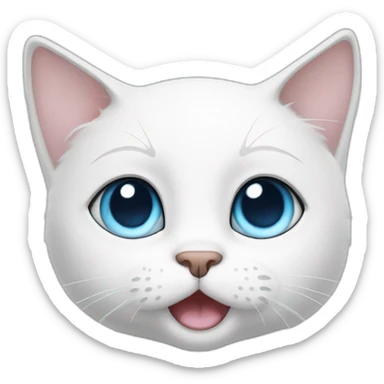 cartoon white cat, with one big blue birthmark on the right eye and on the ear sticker