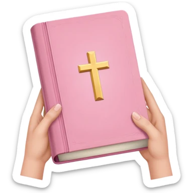 hands holding a pastel pink bible sticker