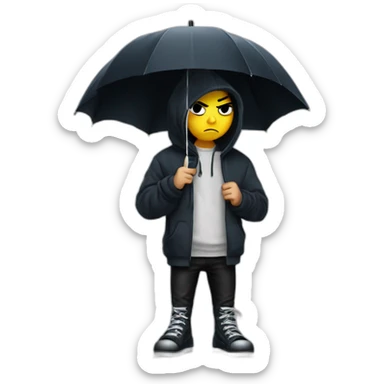Angry emo kid in hoodie with umbrella in rich owens shoes sticker