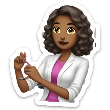 Brunette Girl getting a manicure at nail salon sticker