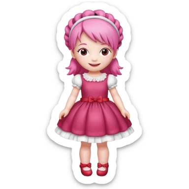 Isolated detaile illustration of the most modern raspberry torte doll figurine full body with pink hair and a hairband sticker