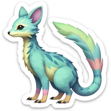 Rare realistic exotic pastel cute epic pretty beautiful handsome gorgeous aesthetic colorful vibrant Vernid-Trico-species-Fakemon-creature by LiLaiRa, 4 legs, 1 tail, random markings, (full body) sticker