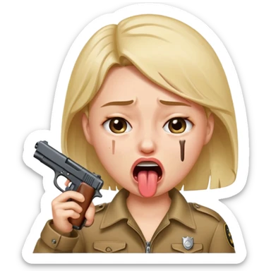 sticking out tongue and crying with gun pointed to head sticker