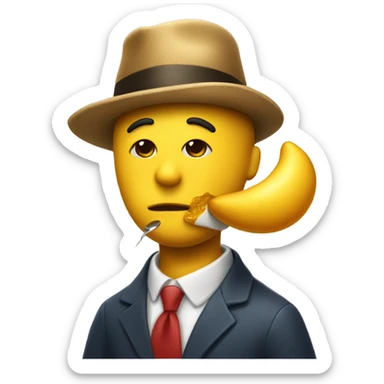 A yellow emoji who is wearing a italian hat, making a kiss and painting a painting sticker