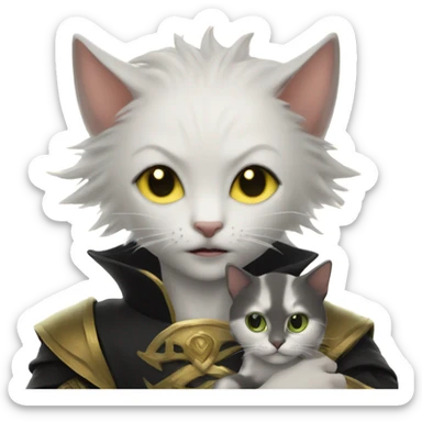 A pale sun warlock who is holding a kitten sticker