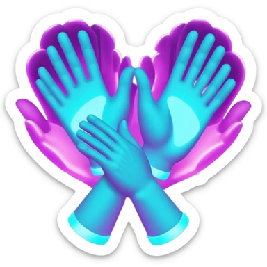 futuristic glowing clapping hands, purple and cyan glow, dark background sticker