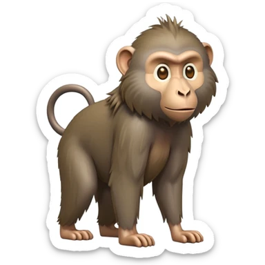 cinematic-hairy baboon-full-body-standing on all fours-emoji,-head-tilted-dramatically,-thick-grey-and-brown-fur,-simplified-yet-realistic-focused-features,-highly-detailed,-glowing-with-an-almost-sarcastic-glow expressive eyes, his top half covered in hair sticker
