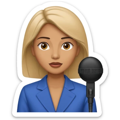 A woman speaks into a microphone, and there is a prompter screen in front of him. sticker