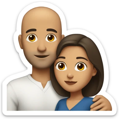 Comforting hug from brunette Puerto Rican with dark brown eyes to shorter bald male sticker