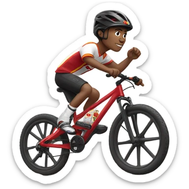Fair skinned boy in Kansas city chiefs fan clothes riding black mountain bike sticker