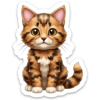 A high-resolution photo-realistic digital illustration of a brown tortoiseshell kitten, chest upward sticker