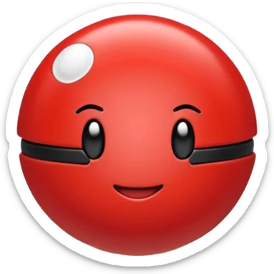 Uma pokébola redonda e simpática, vermelha em cima, branca embaixo, com uma faixa preta no meio e um botão branco central, com brilho suave e aparência limpa de emoji. sticker