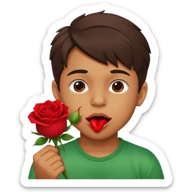naughty-looking boy biting a rose in his mouth sticker
