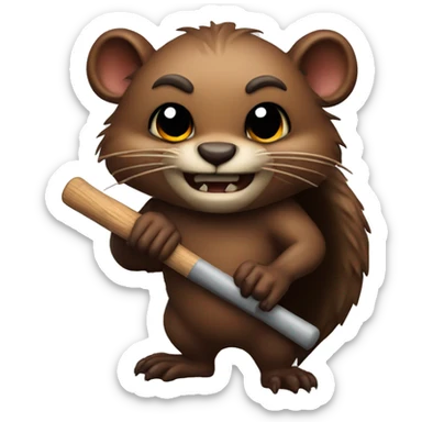 An evil beaver with a bat in his hands sticker