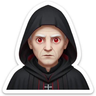 cursed village priest portrait, head and shoulders only, dark hooded robe, mysterious expression, subtle red accents, eerie glow, gothic village atmosphere, 3D cartoon, mobile game icon style, clean background, no text, no watermark

 sticker
