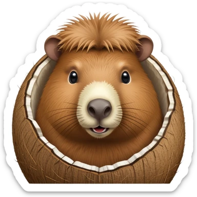 A furry capybara head attached to an oval coconut body with the coconut's natural texture sticker