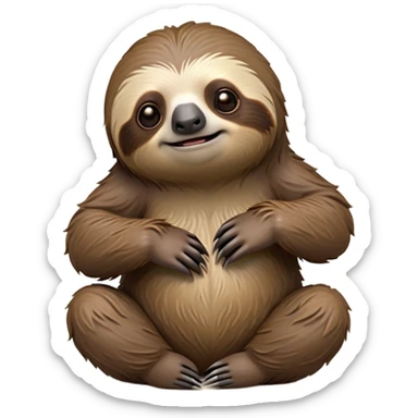 cinematic-sloth-realistic-full-body-sitting-emoji,-long-curved-claws-clinging,-thick-shaggy-brown-fur-slightly-ruffled,-head-tilted-dramatically,-slow-blinking-eyes-filled-with-serene-wisdom,-simplified-yet-realistic-focused-features,-highly-detailed,-glowing-with-an-almost-sarcastic-glow sticker