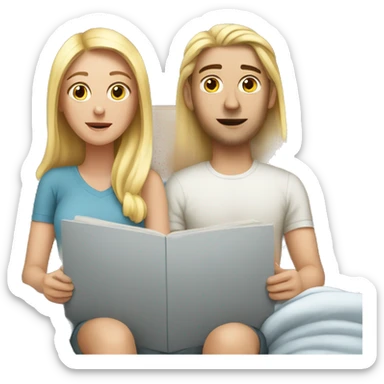 White Couple watching movies in bed sticker