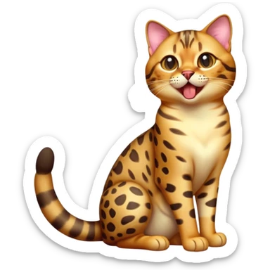 cinematic-realistic-[Bengal cat]-full-body-sitting-emoji,-tail-curled-playfully-around-its-paws,-head-tilted-dramatically-while-yawning-exaggeratedly,-sleek-[leopard patterned]-fur,-simplified-yet-hilariously-adorable-features,-highly-detailed,-glowing-with-an-almost-sarcastic-glow sticker