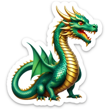 cinematic-noble-dragon-portrait-emoji,-poised-and-majestic,-with-a-sinuous,-elongated-body-covered-in-intricately-detailed,-shimmering-scales-in-hues-of-emerald-and-gold,-and-piercing,-fiery-eyes-that-reflect-ancient-wisdom; Breathing fire sticker