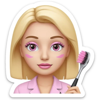 3D pastel emoji of a beauty esthetician brushing a brow with a soft-pink spoolie sticker