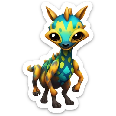 a colorful edgy vernid-fionbri-animal-creature with splash patterns full body sticker