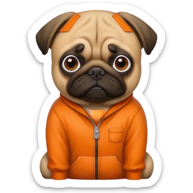 Pug in prison with orange jumpsuit sticker