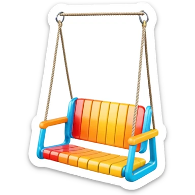 a colorful plastic swing with a safety bar in front, hanging from two ropes, glossy surface and soft shadows sticker