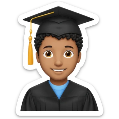 Graduated Students, Male, brown skin, black curly hair, proudly, short hair, wearing graduation cap sticker