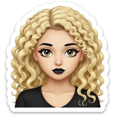 split dye leftside blonde rightside black hair, baddie, pretty makeup, black eyeliner, long and curly hair sticker