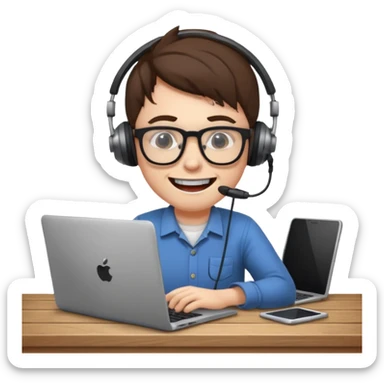 geeky developer with glasses and protruding teeth, laptop on desk sticker