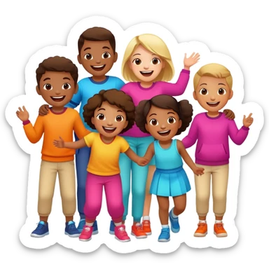 group of children laughing, fun and energetic sticker