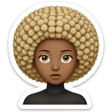 Un regard clair qui tranche avec une peau foncée intense, un afro naturel marqué de mèches blondes, et une expression calme mais affirmée. sticker