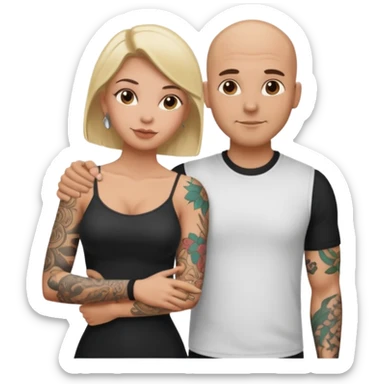 throuple tattooed sleeves bbald male with topless naked big boobed brunette and topless naked big boobed blonde girlfriends  lovingl  and sexy polygamy  sticker