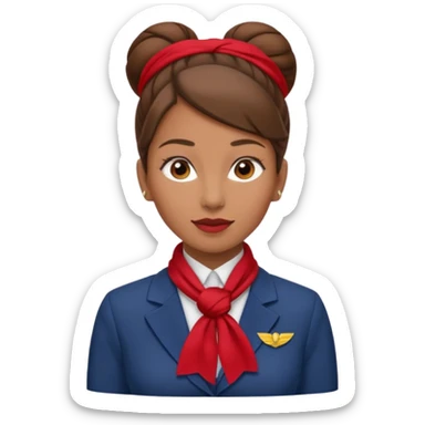  flight attendant, Light Brown skin, brown hair in single bun, neck scarf sticker
