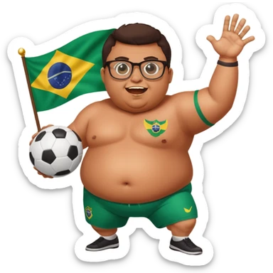 make an guy called pedro who is dancing with a football and playing brazzilian phonk and hee has glasses and is obese and make it look like hes listening to brazzilian phonk so it has a brazil flag and text saying phonk on it and give him demon laser eyes sticker