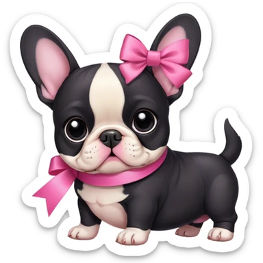 Bulldog francés black with ribown pink sticker