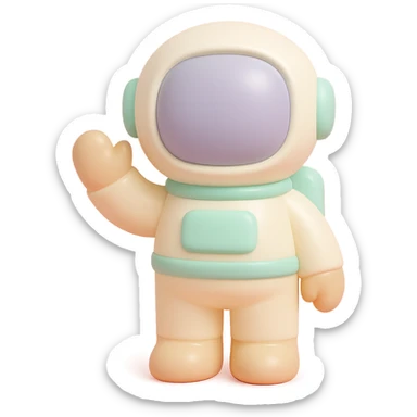 cute proportions astronaut waving in vinyl figure style sticker