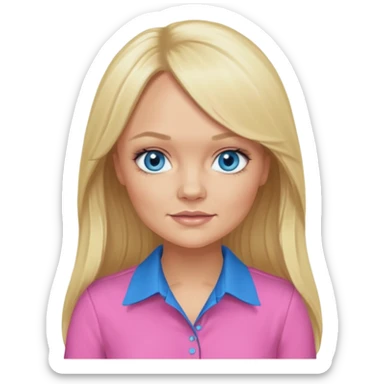 Emma Bunton with long blonde hair, blue eyes, pink shirt sticker