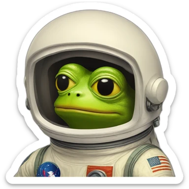 yellow pepe frog with astronout suite and M logo  sticker