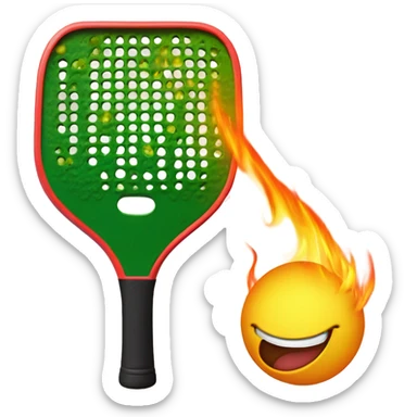 Flames and a pickle ball coming off a Pickleball paddle with no holes in it.  sticker