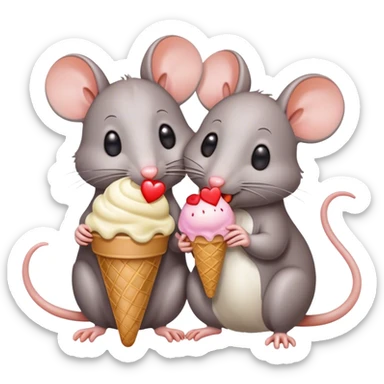 two rats eating ice cream together with hearts  sticker