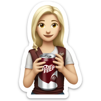 white blond girl with a dr pepper sticker