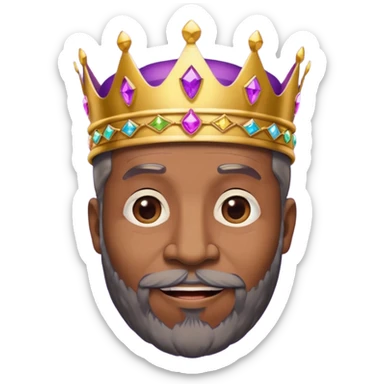 Create a cartoon-style emoji of Baltasar, one of the Three Wise Men. Only show his face and crown. He is older, with a black beard, joyful wrinkles, and a purple and gold jeweled crown. Express warmth and wisdom. Colorful and simple, suitable as an emoji. sticker