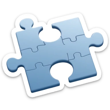 Minimal flat-style puzzle piece emoji in blue and grey, professional design for business presentation, clean edges, modern Anaplan-style aesthetic sticker