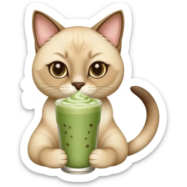 Siamese Cat holding in its paws an iced matcha latte sticker