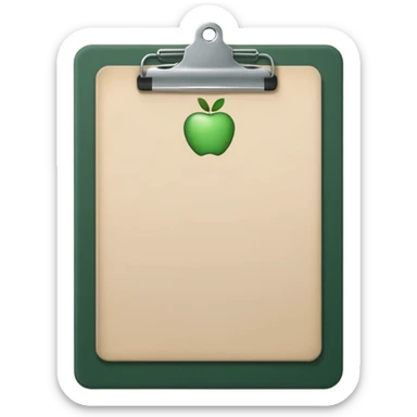 dark green clipboard with light beige paper sheet, minimalism, no text, Apple emoji style sticker