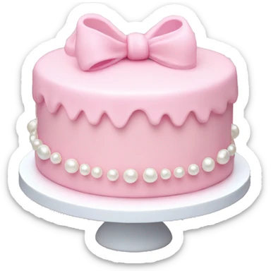 light pink cake with mini bows around it and white pearls sticker